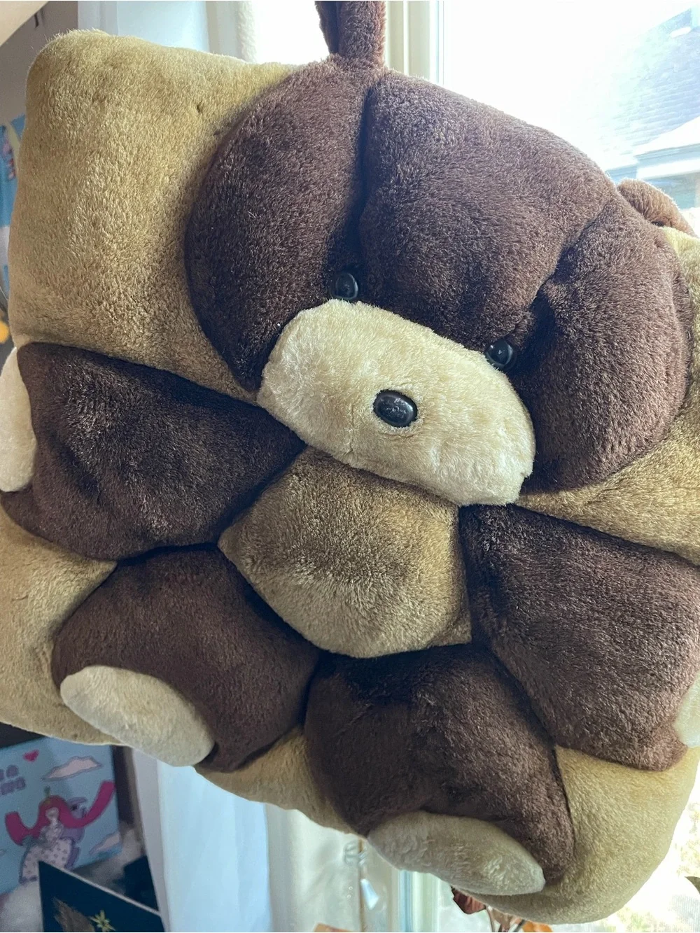 Vintage 3D style Brown Plush Teddy Bear Cushion Pillow